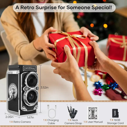  Vintage Mini Digital Camera Autofocus 12MP, 1080P FHD Video Vlogging Portable Camera for Christmas Birthday Ideal Gift